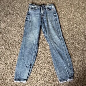 Hollister Ultra High-Rise Mom Jeans Medium Wash Blue Raw Hem Size 1R W25 L27